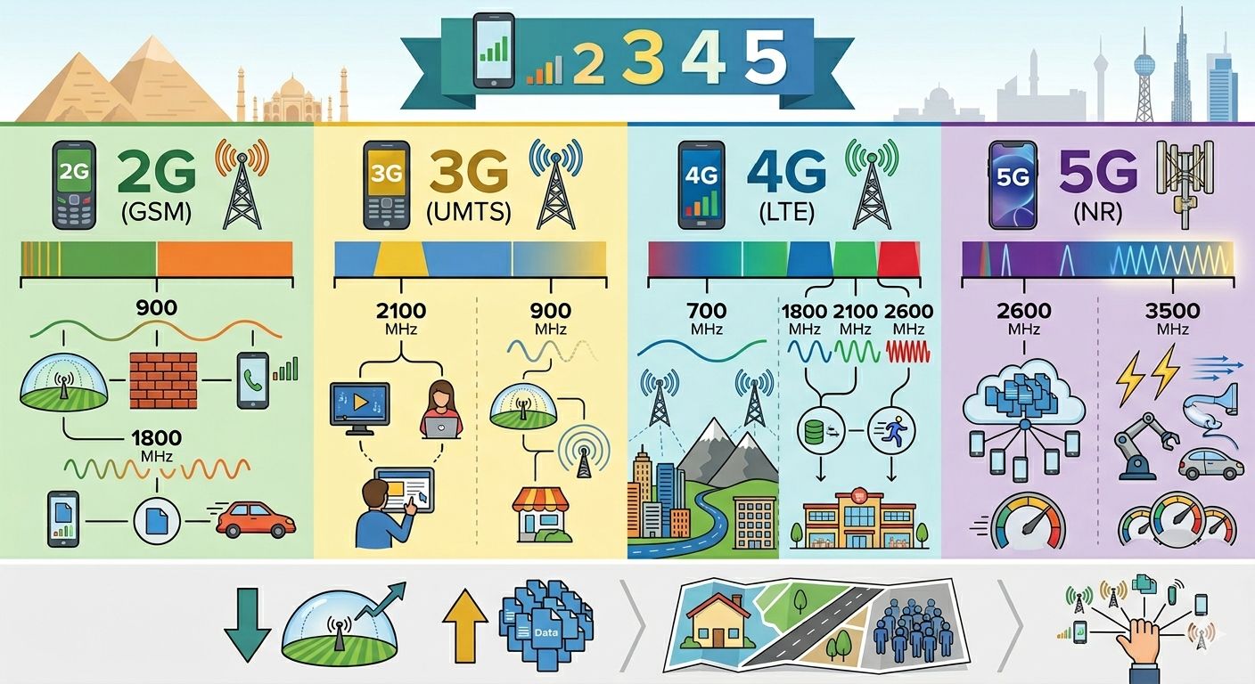 إيه هي الباندات المستخدمة في شبكات الموبايل في مصر