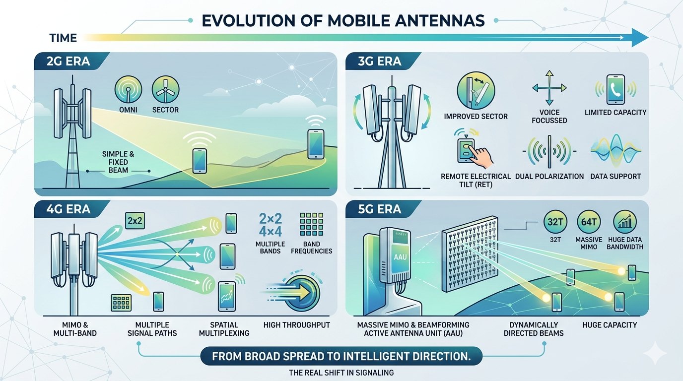 إزاي الـ Antennas اتطوّرت من 2G لحد 5G؟
