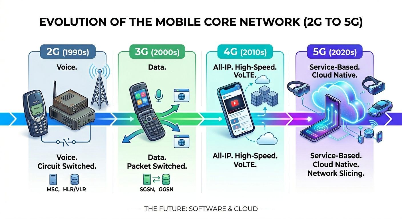 إزاي الـ Core Network اتطوّر من 2G لحد 5G؟ 