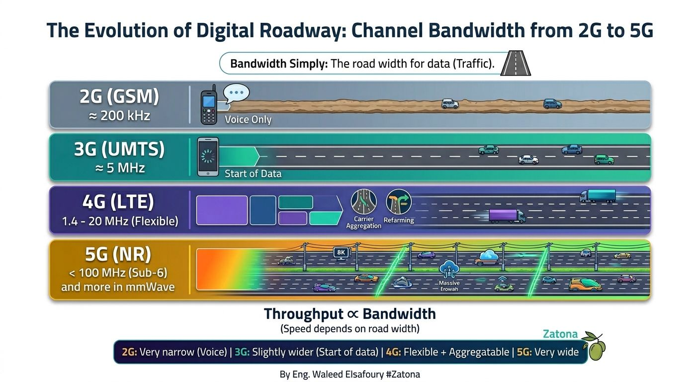 إزاي Channel Bandwidth اتطوّر من 2G لحد 5G؟